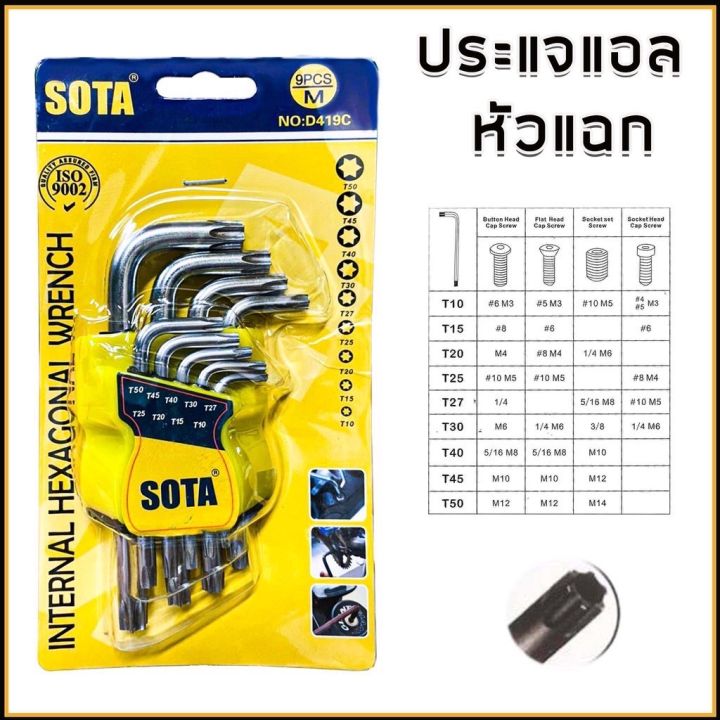 ประแจsota-ชุดประแจแอล-หกเหลี่ยม-หกเหลี่ยม-สั้น9ชิ้น-กุญแจหกเหลี่ยม-หัวหกเหลี่ยม-หัวบอล-หัวดาว-หัวท๊อกซ์-แฉก-6-เหลี่ยม