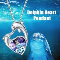 Cute Fashion Income Heart Shaped Dolphin Pendant Necklace Ladies Anniversary Birthday Mothers Day Ocean Jewelry Gift