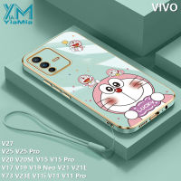 YiaMia เคสโทรศัพท์การ์ตูนโดราเอมอนน่ารักสำหรับ VIVO V27 V25 Pro V20SE V15 V15 V17 V11 Pro V19โครเมี่ยมสุดหรู V21 V19นีโอ V21 V21E V20 V11i V11 Pro เคส TPU แบบนิ่มเคสคลุมทั้งหมดกล้อง VIVO เชือกห้อย