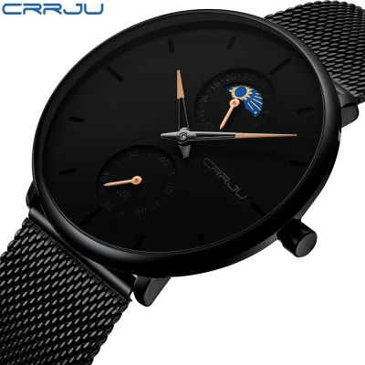 CRRJU New Black Slim Watch Women Men Watch Luxury Elegant Dress Fashion Watches Unisex Ultra Thin Wristwatch Relojes Para Hombre