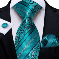 Luxury Teal Blue ลาย Paisley 8ซม. ผู้ชาย Tie ชุดผ้าเช็ดหน้า Cufflinks งานแต่งงานอุปกรณ์เสริมสำหรับชายชุดสามีของขวัญ