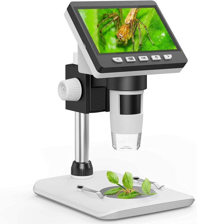 lcd-digital-microscope-skybasic-4-3-inch-50x-1000x-magnification-zoom-hd-2-megapixels-compound-2600-mah-battery-usb-microscope-8-adjustable-led-light-video-camera-microscope-with-32g-tf-card