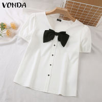 (จัดส่งฟรี)Fancystyle VONDA เสื้อแขนพองติดกระดุมสำหรับผู้หญิงเสื้อลำลองแบบผูกเสื้อคอวี #2