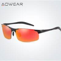 AOWEAR แว่นตาขับรถอลูมิเนียมไร้ขอบสำหรับผู้ชายแว่นตากันแดดสุดหรูกลางแจ้งสไตล์สปอร์ตโพลาไรซ์แว่นตากันแดดไร้ขอบความละเอียดสูง UV400