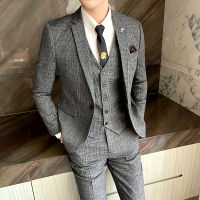 Fast Shipping Casual Suit MenS Jacket Trendy Slim Three -Piece Handsome Western British