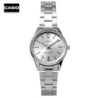 Velashop นาฬิกาข้อมือผู้หญิงคาสิโอ CASIO สายสแตนเลส สีเงิน หน้าปัดเงิน รุ่น LTP-V005D-7BUDF, LTP-V005D-7B, LTP-V005D