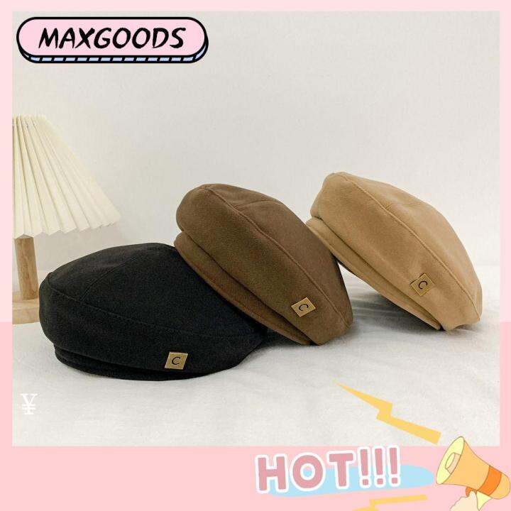 MAXG Korean Style Winter Autumn Metal Berets Caps Solid Beret Hat ...