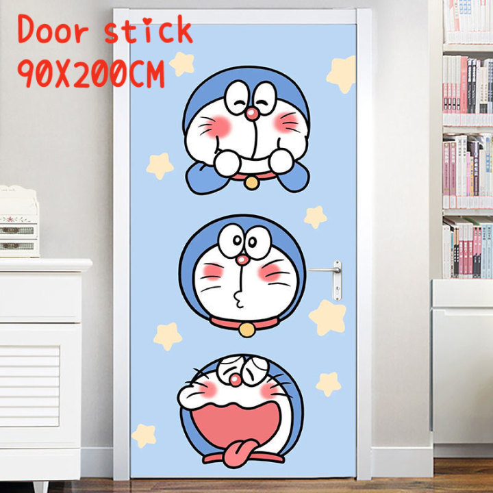 90x200cm Doraemon Bedroom Dormitory Door Stickers Self-adhesive Wooden 