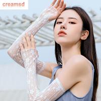 CREAMSD แขนระบายความร้อนปั่นจักรยานวิ่งและตกปลา,ปลอกแขนดอกไม้แขนลูกไม้ที่สง่างามคลาสสิก