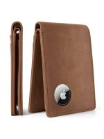 Retro Crazy Horse Leather Dollar Clip Simple RFID Mens Wallet with Air Tag Cover Wallets