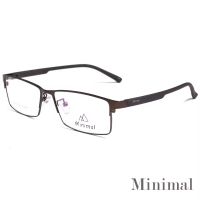 กรอบแว่นตา Minimal สำหรับตัดเลนส์ แว่นสายตา แว่นตา รุ่น 89078 สีน้ำตาล กรอบเต็ม ทรงเหลี่ยม ขาข้อต่อ วัสดุ สแตนเลส สตีล  รับตัดเลนส์ทุกชนิด