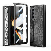 เคสบานพับใสแบบกลไกชุบสำหรับ Samsung Galaxy Z Fold 5 4กันกระแทกโปร่งใสเต็มปกป้องหน้าจอพับ3 2