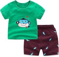 Fashion Little Boys Summer Casual Cartoon Printed Set T-Shirt Shorts Green Monkey 3T