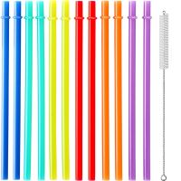 20 Pieces Reusable Plastic Straws for Mason Jars Tumblers 9 Inches Long Rainbow Colored Drinking Straws with Cleaning Brushes