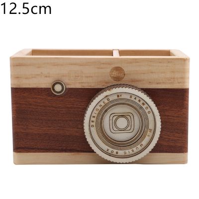 1Pcs Creative Retro Camera Double Layer Pen Holder Wooden Learning Stationery Large Pen Holder