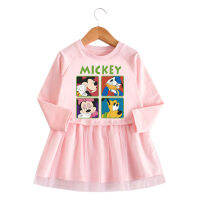 Mickeys หญิงเสื้อลูกไม้แขนยาวตาข่าย2023สปริงรุ่นเกาหลีและฤดูใบไม้ร่วงใหม่ชุดนักเรียนการ์ตูนชุดเดรสเจ้าหญิงสำหรับทารก0000