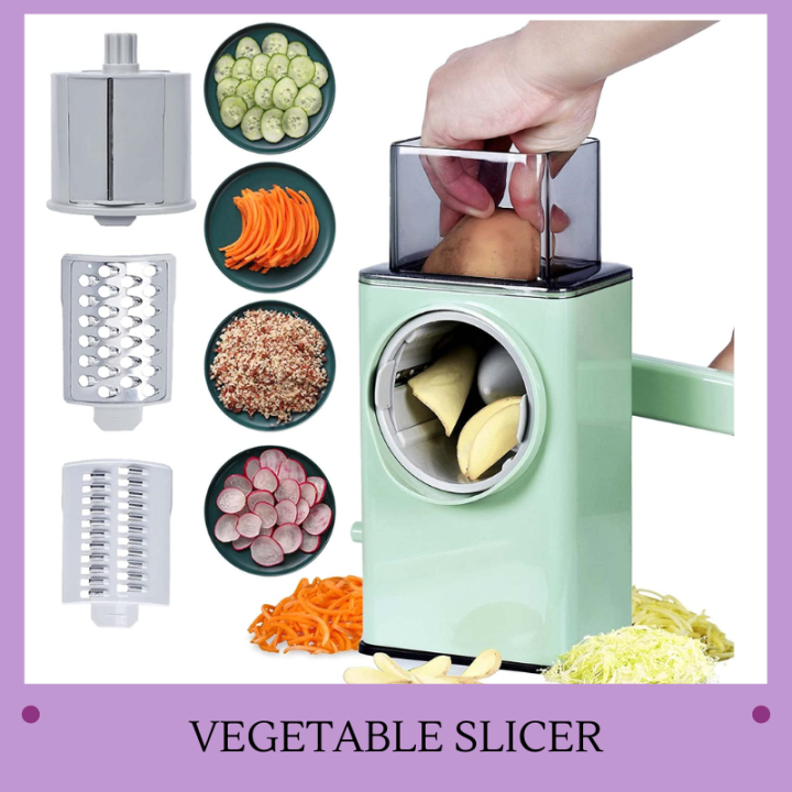 Rotary Cheese Grater Shredder - 3 Multi Blade Manual Vegetable Slicer DARK  BLUE