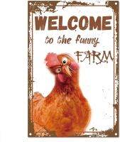 Welcome to The Funny Farm Sign Chicken Metal Tin Signs Garage Farmhouse Garden Bar Club Bathroom Door Yard Decorations