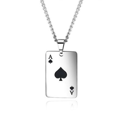 JDY6H Punk Styles Playing Card Poker Pendant Necklace Men Boys Hip Hop Lucky Ace Of Spades Charm Necklace For Men Women Couple