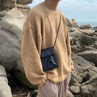 【CC】 Men Small Crossbody Leather Messenger solid Boys Shoulder Purse Multifunction Handbag