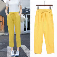 Womens Spring Summer Pants Cotton Linen Solid Elastic waist Candy Colors Harem Trousers Soft high quality for Female ladys S-XXL