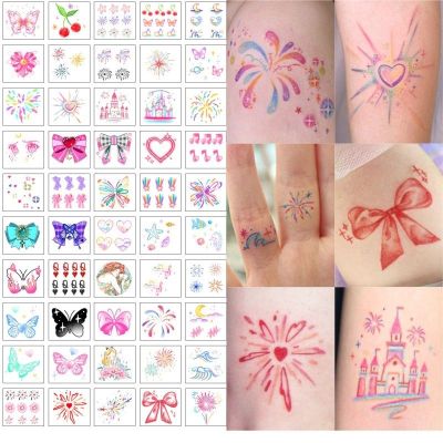50 Sheets Waterproof Color Tiny Tattoo Cute Skeleton Castle Bow Butterfly Women Body Hand Art Drawing Temporary Tattoo Stickers