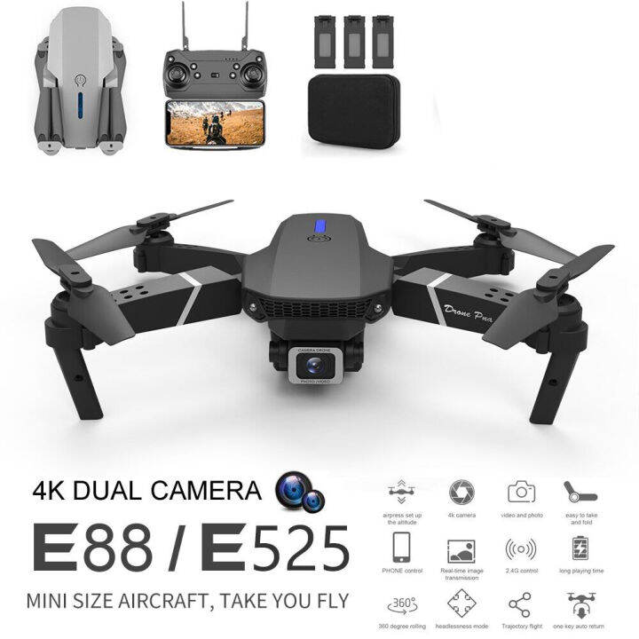 E88 Black Folding Quadcopters RC Mini Aircraft VR 4K Professional