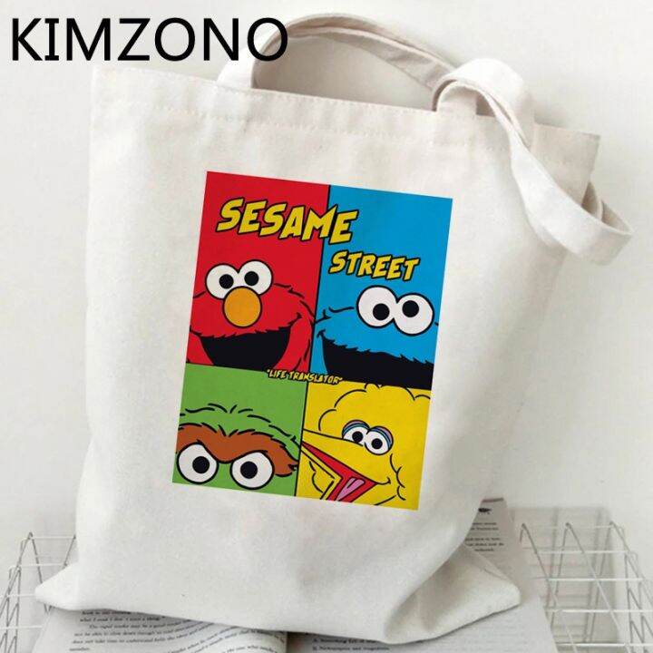 sesame-street-กระเป๋าช้อปปิ้งกระเป๋าช้อปปิ้ง-bolsas-de-tela-กระเป๋าถือช็อปปิ้งกระเป๋านักช้อป-sac-cabas-นำกลับมาใช้ใหม่ได้-bolsa-compra