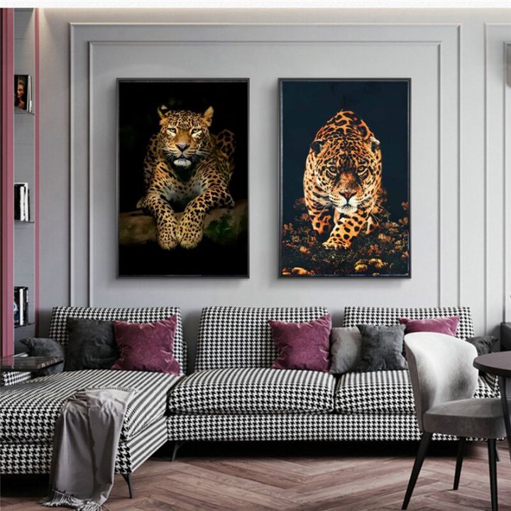 จากัวร์เสือดาวเสือจากัวร์และสัตว์ป่าภาพภาพวาดผ้าใบสัตว์สมัยใหม่ภาพศิลปะบนผนังสำหรับการตกแต่งบ้าน-heyuan-ในอนาคต