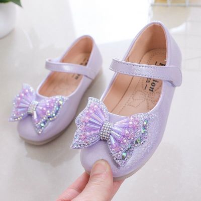 Girls Casual Shoes Princess Baby Sequin Bow Flat Shoes Fashion Childrens Performance Leather Shoes 2023 Spring Summer New H155