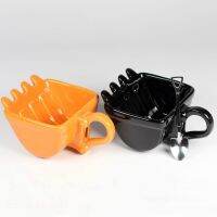 3D Ceramics Digger Bucket Tea Mug Coffee Glass Creative Funny Excavator Bulldozer Teacup Oatmeal Milk Cup Container Free Spoon