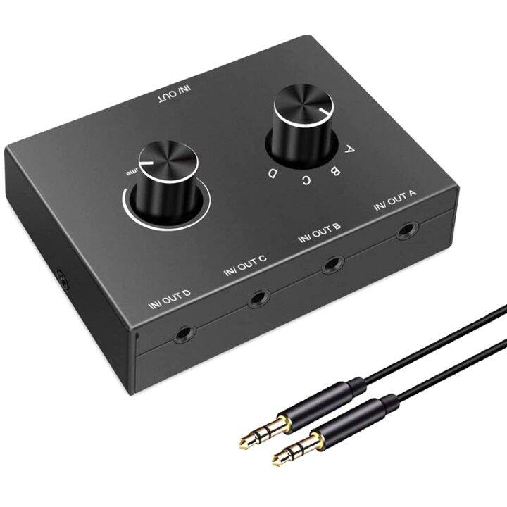 4 Port Audio Switch, 3.5mm Audio Switcher, Stereo AUX Audio Selector, 4