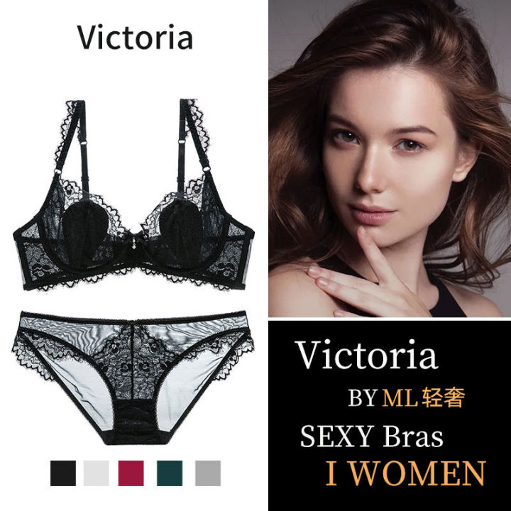Women Victoria Secret 1SETS Sexy Lace Deep V Bra Set Push Up Bra Women  Comfort Soft Non-wired Bra Lingerie 1sets