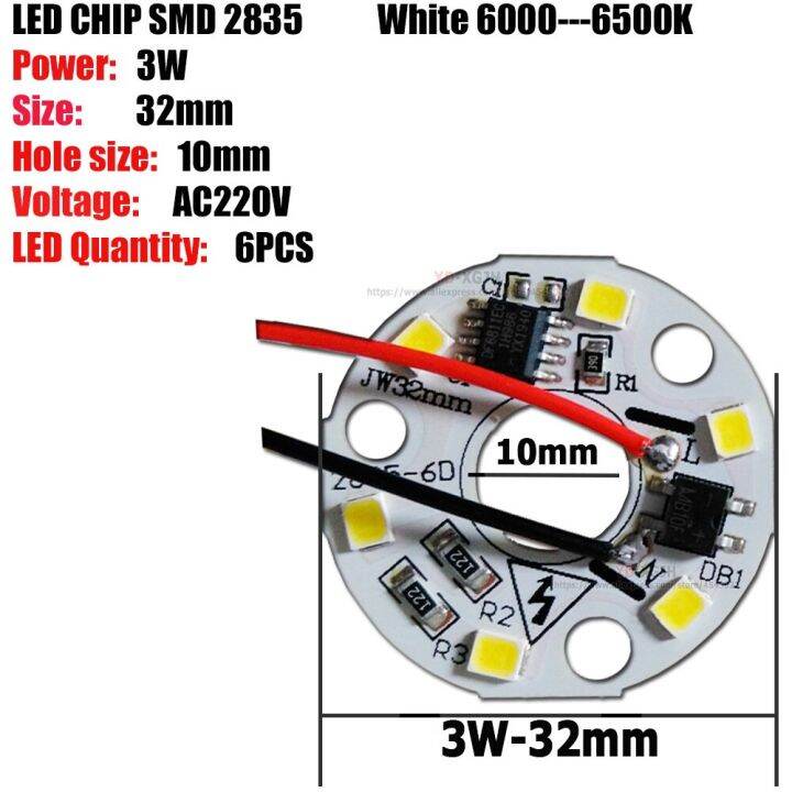 ไดรฟ์ฟรี-led-pcb-smd2835-3w-32mm-amp-10mm-แหล่งไฟ-led-ไดรเวอร์-ic-รวมสำหรับโคมไฟระย้าคริสตัลดาวน์ไลท์สีขาวอบอุ่น