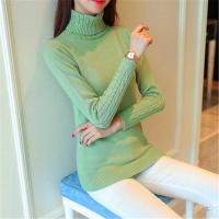 Light Green Thicken High Collar Pull Over Women Long Sleeve Sweater