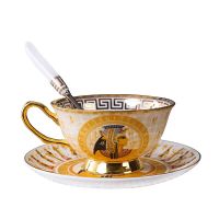 The Ancient Egyptian Style Luxury Ceramic Coffee Cup and Saucer Porcelain Coffee Set Tea Cup and Saucer Modern New Year Gift