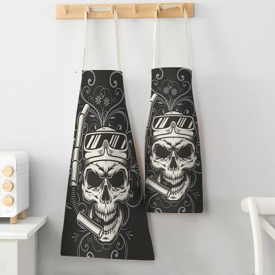 Women Kitchen Aprons Skull Printed Waterproof Cooking Oil-proof Cotton Linen Antifouling Chef Apron Cleaning 68*55cm Delantal Aprons