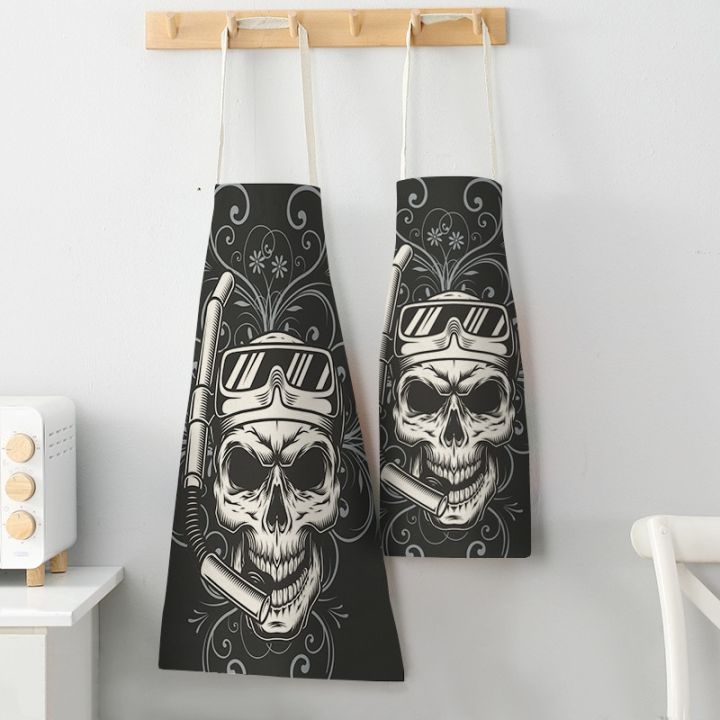 women-kitchen-aprons-skull-printed-waterproof-cooking-oil-proof-cotton-linen-antifouling-chef-apron-cleaning-68-55cm-delantal-aprons