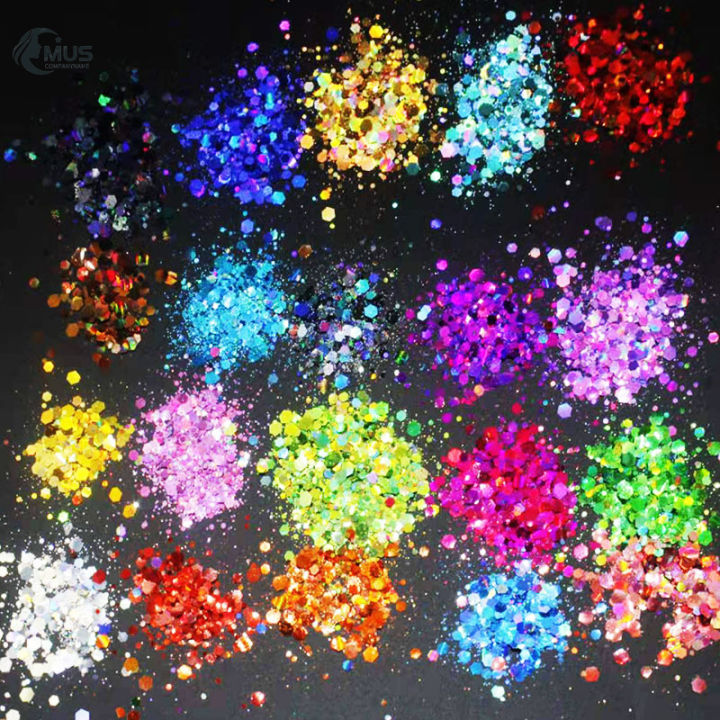 แวววาวแวววาวแวววาว-glitter-เเวววาวโฮโลแกรม20สีกลิตเตอร์ขนาดใหญ่50กรัม20สีผสมโฮโลแกรม