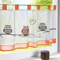 Fashion Cafe Owl Embroidered Curtain for the Kitchen 100% Tab Top Polyester Pastoral Style Small Cafe Living Room Bedroom 1 PCS