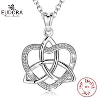 Eudora new 925 Sterling Silver Celtics Knot Love Heart Pendant AAA CZ Charm Necklace Women Fine Jewelry Gift for Girlfriend D243