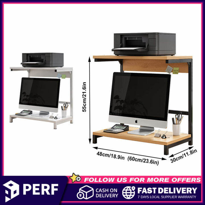 Perk Ergonomic Wooden 2 Layer Computer Monitor Riser Rack Printer Stand ...
