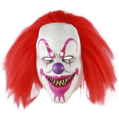 Red Hair Clown Mask Halloween Scary Headgear Horror Costume Cosplay Buffoon