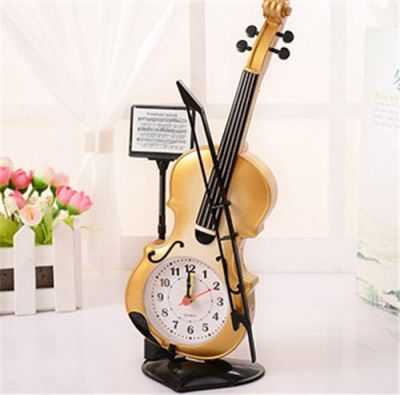 【Worth-Buy】 นาฬิกาไวโอลินสไตล์วินเทจที่หรูหรานาฬิกาปลุกเข็มกลมตั้งโต๊ะสำหรับเด็กนาฬิกาดนตรีไวโอลินวันเกิด