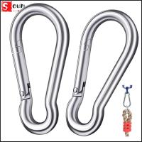 SOUMNS ตะขอสแนปสปริงสำหรับงานหนัก2ชิ้นสำหรับกีฬาสแตนเลส Carabiners กลางแจ้งล็อคแคมป์ปิ้งพวงกุญแจคลิปคาราไบเนอร์ขนาด3.15นิ้ว