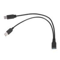 2X Black USB 3.0 Female to Dual USB Male Extra Power Data Y Extension Cable for 2.5 Inch Mobile Hard Disk