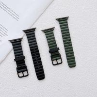 ♙☃♗ Buckle silicone band for apple watch series 7 6 5 4 3 2 SE Double color watch strap for iwatch 38 40 42 44 41MM 45MM Bracelet