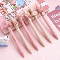 ₪ CHEN LIN 5Pcs Cute Sweet Pink Girl and Rabbit Gel Pen Cartoon Press Pen 0.5mm Black School Supplies Stationery Kawaii Funny Pens