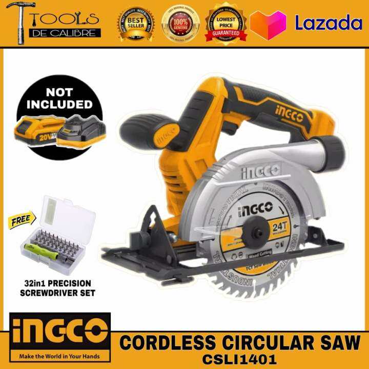 INGCO Lithiumion Cordless Circular Saw 20V (CSLI1401) w/ FREE 32in1