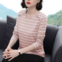 Plus Size Blouse for Women Long-sleeved Loose New Striped Top